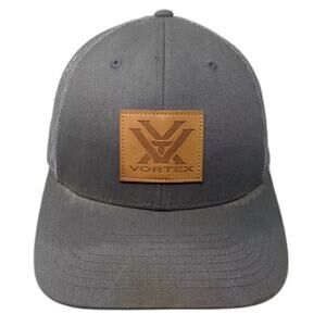Vortex Trucker Hat Gray Brown OS Snapback Leather Patch Mesh Back Adjustable